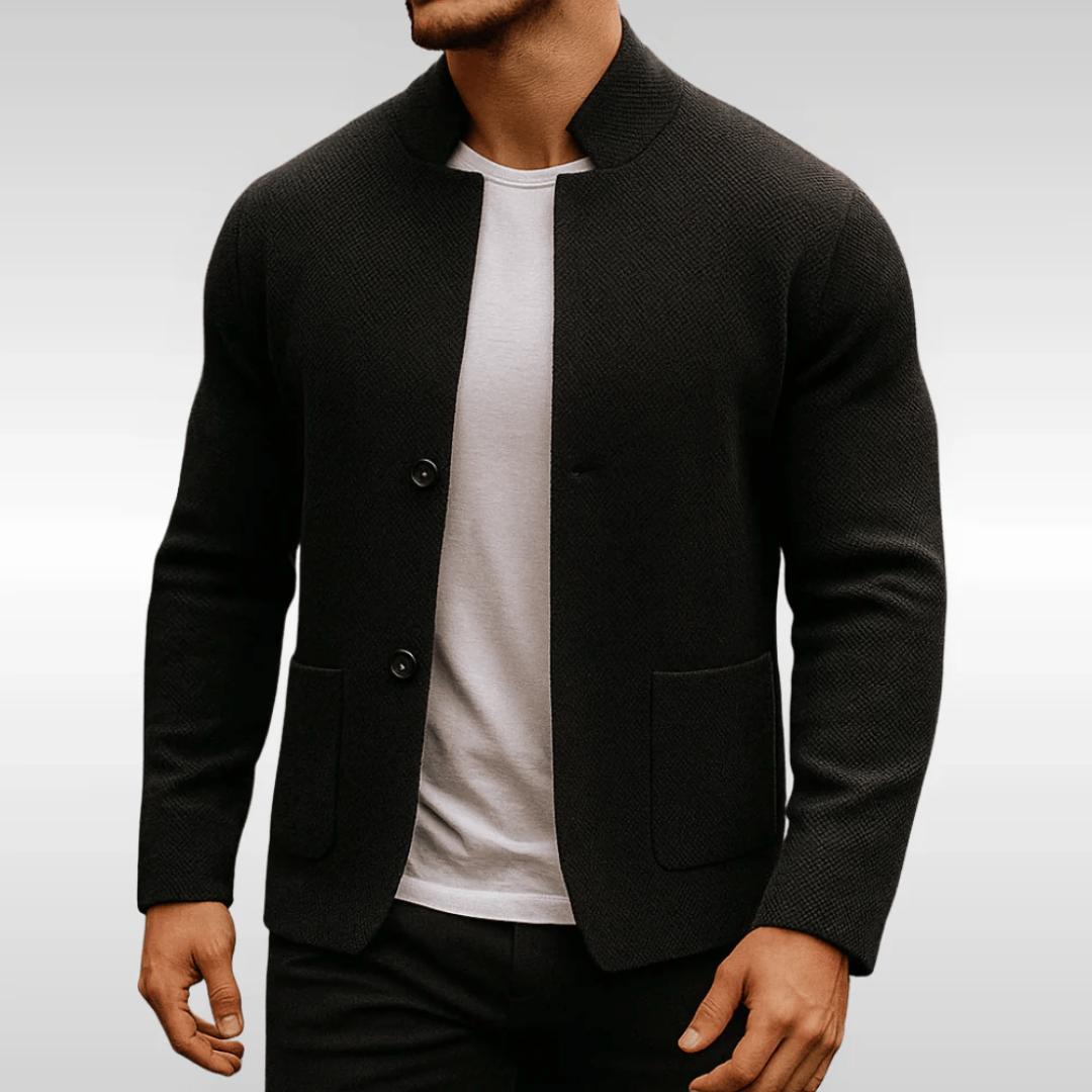 Men's Knitted Cardigan with Stand Collar