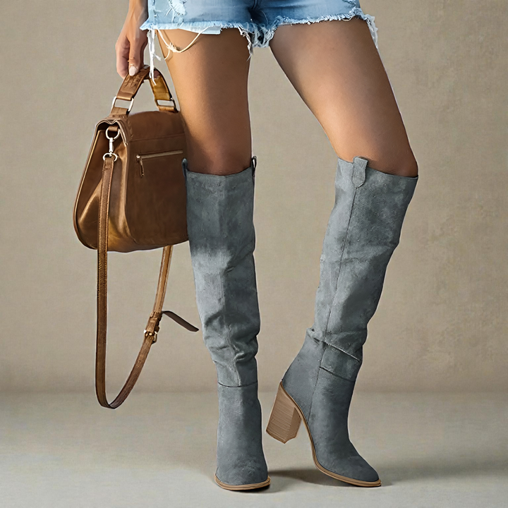 Women's Suede Over-the-Knee Boots with Block Heel
