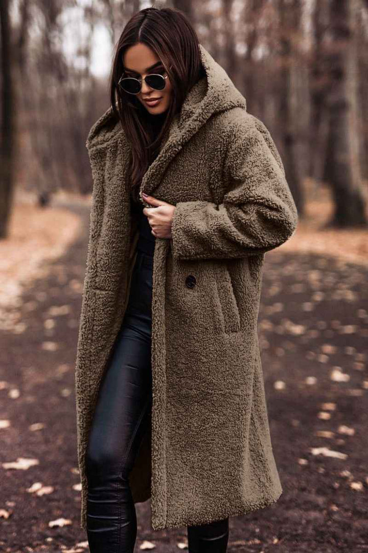 Women's Teddy Coat with Hood in Longline Fit