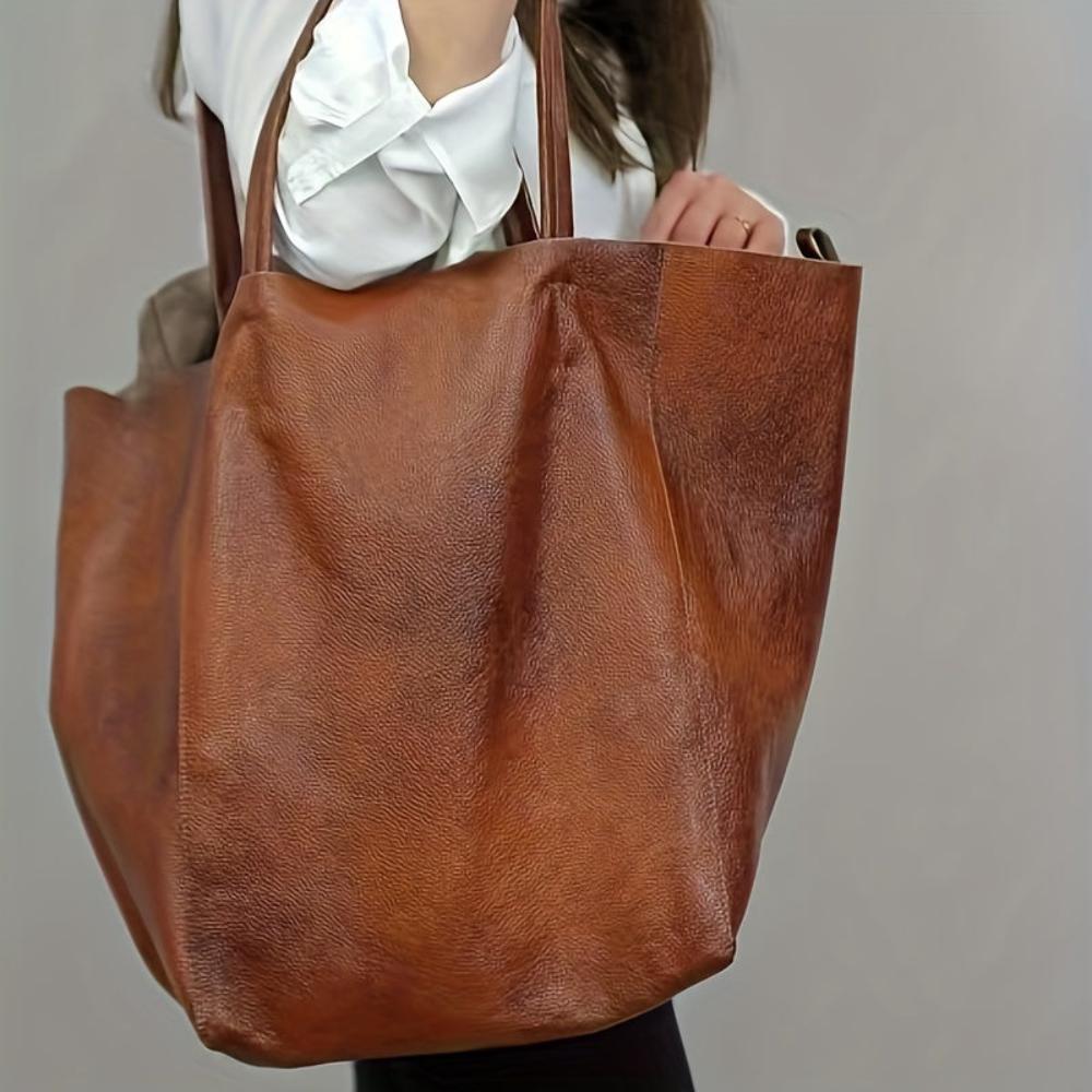 Women's Vintage Leather Tote Bag with Matching Purse