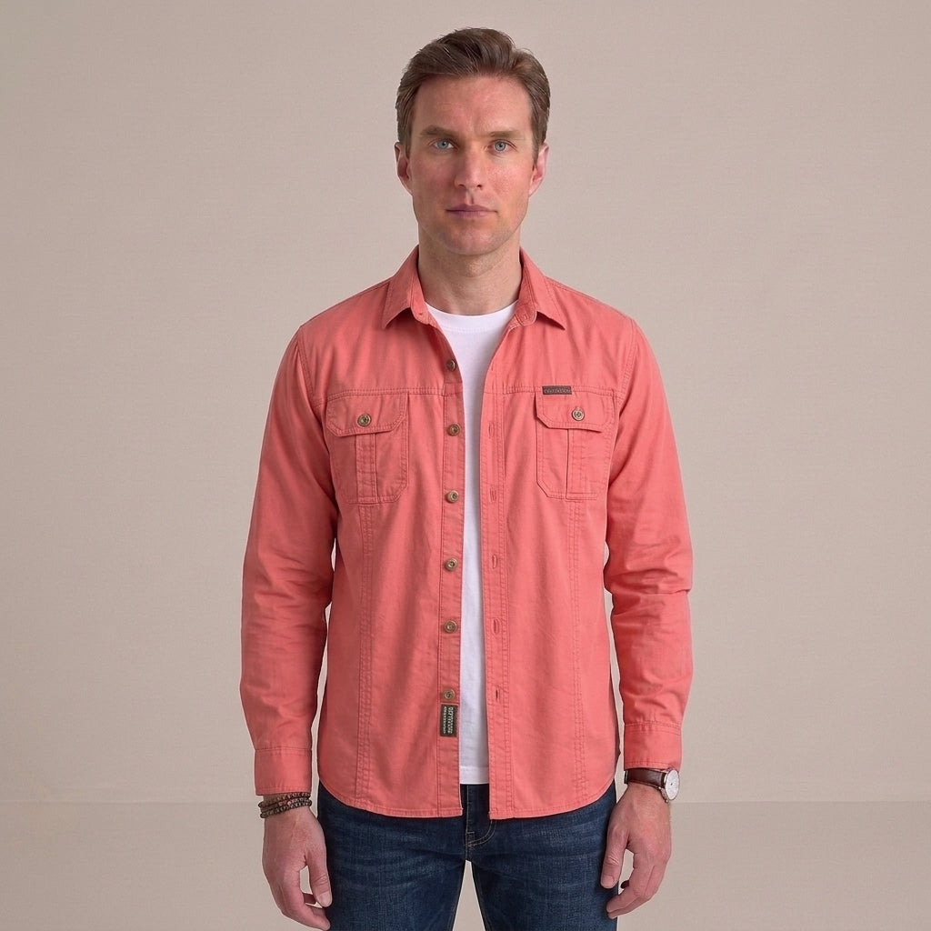 Men's Cotton Utility Overshirt with Twin Chest Pockets