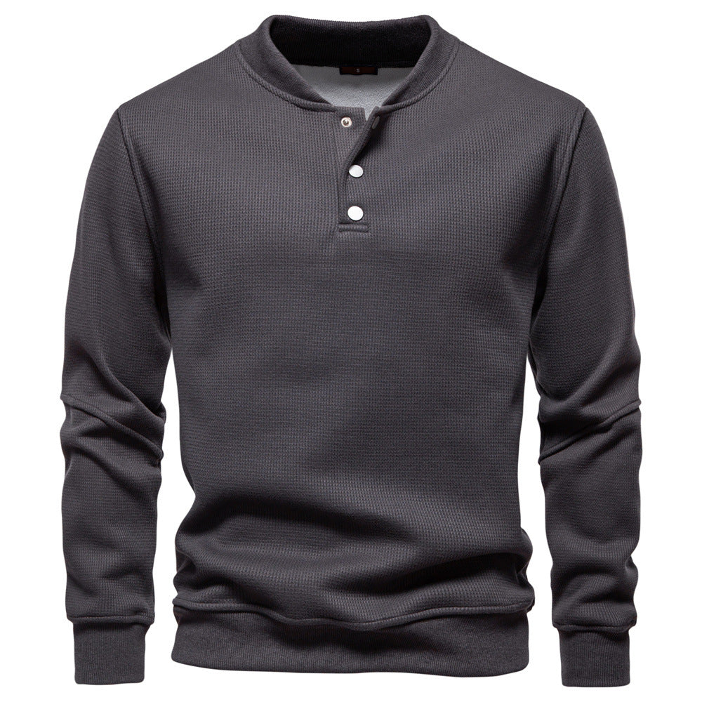 Men's Waffle Knit Henley Sweatshirt with Stand Collar