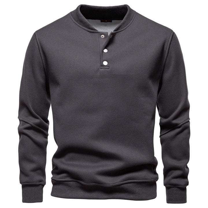 Men's Waffle Knit Henley Sweatshirt with Stand Collar