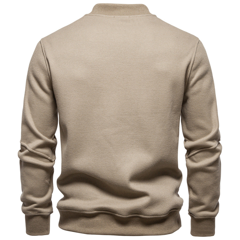 Men's Waffle Knit Henley Sweatshirt with Stand Collar