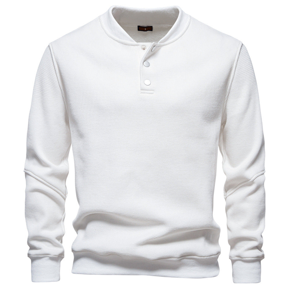 Men's Waffle Knit Henley Sweatshirt with Stand Collar