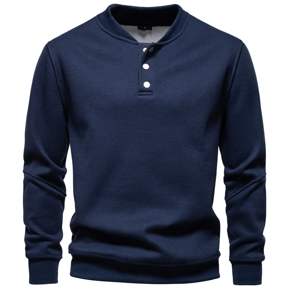 Men's Waffle Knit Henley Sweatshirt with Stand Collar