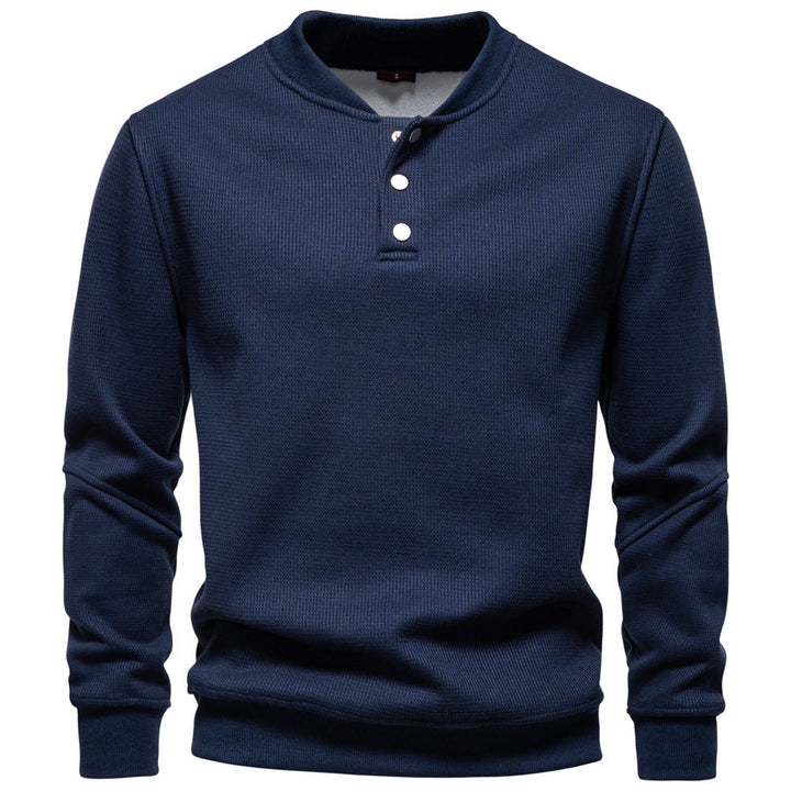 Men's Waffle Knit Henley Sweatshirt with Stand Collar