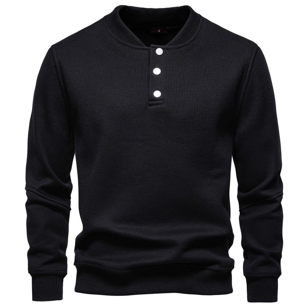 Men's Waffle Knit Henley Sweatshirt with Stand Collar