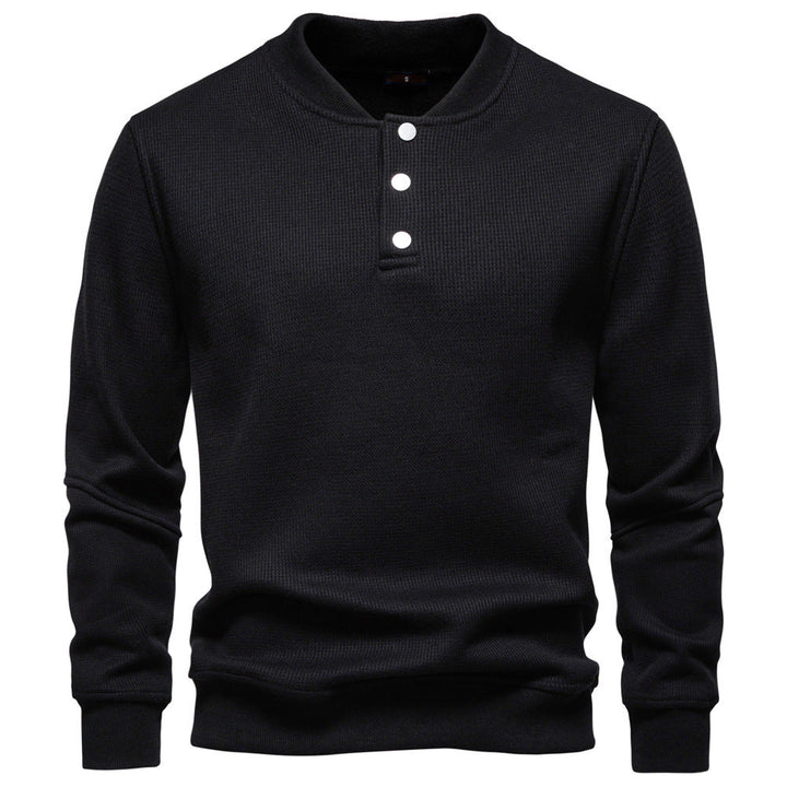 Men's Waffle Knit Henley Sweatshirt with Stand Collar