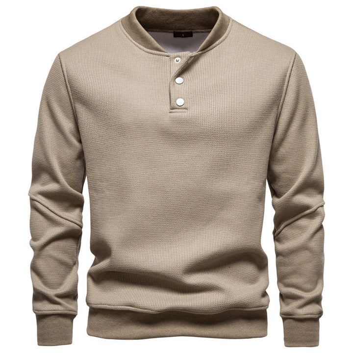 Men's Waffle Knit Henley Sweatshirt with Stand Collar