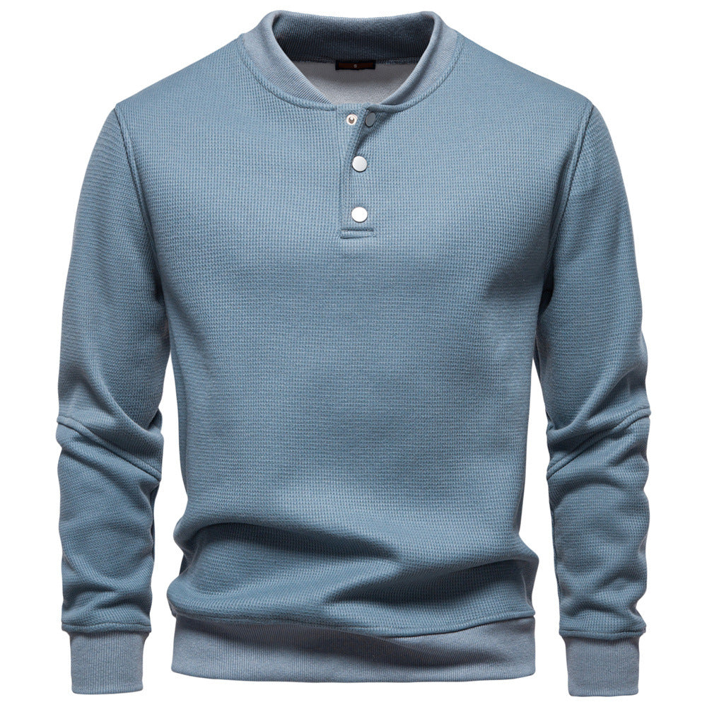Men's Waffle Knit Henley Sweatshirt with Stand Collar