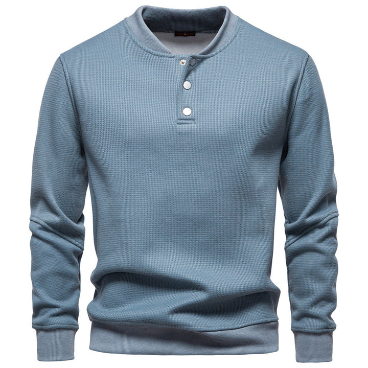 Men's Waffle Knit Henley Sweatshirt with Stand Collar