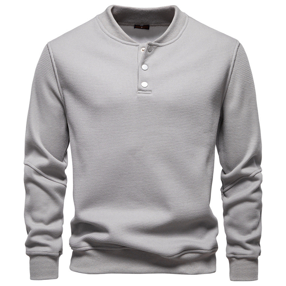 Men's Waffle Knit Henley Sweatshirt with Stand Collar