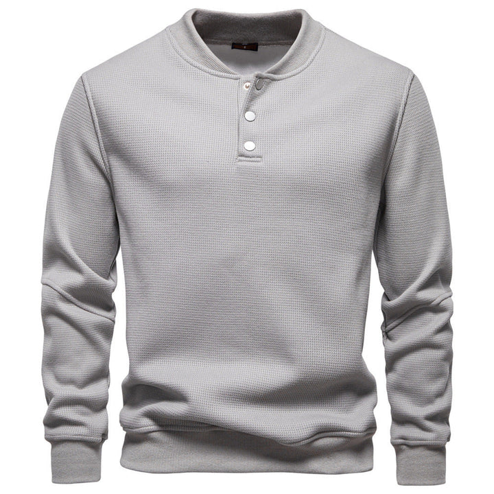 Men's Waffle Knit Henley Sweatshirt with Stand Collar