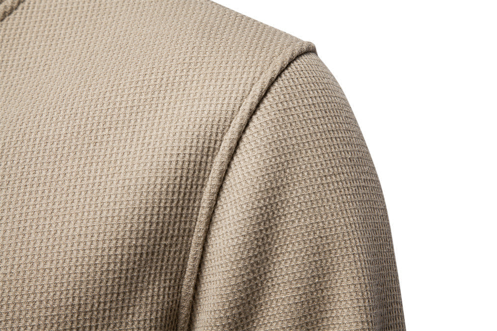 Men's Waffle Knit Henley Sweatshirt with Stand Collar
