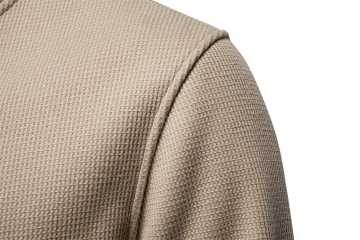 Men's Waffle Knit Henley Sweatshirt with Stand Collar