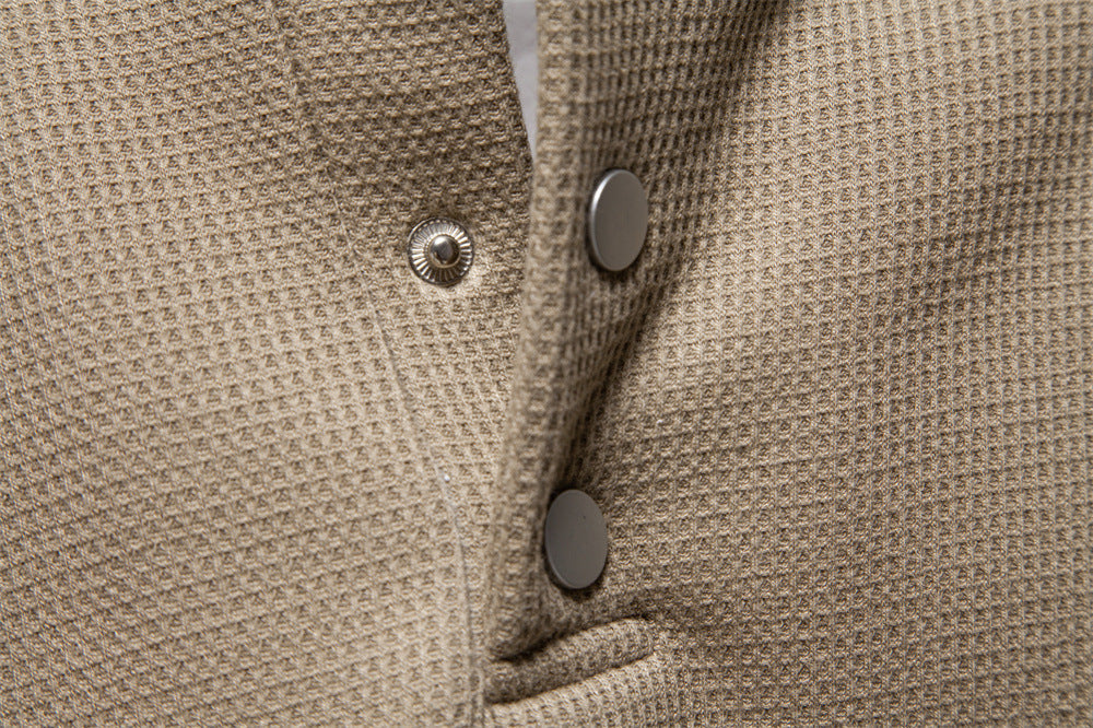 Men's Waffle Knit Henley Sweatshirt with Stand Collar