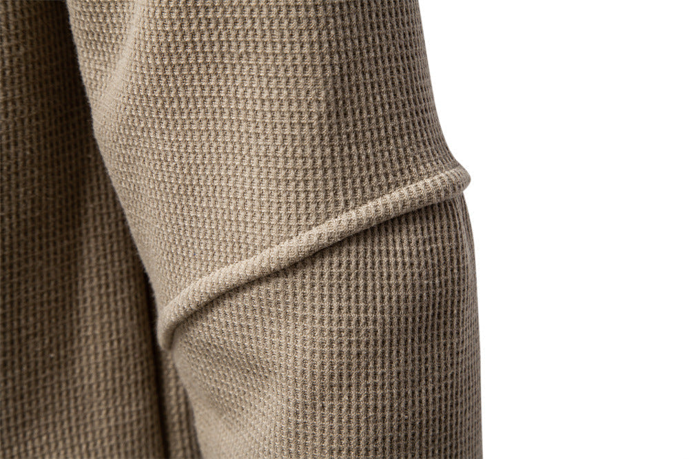 Men's Waffle Knit Henley Sweatshirt with Stand Collar