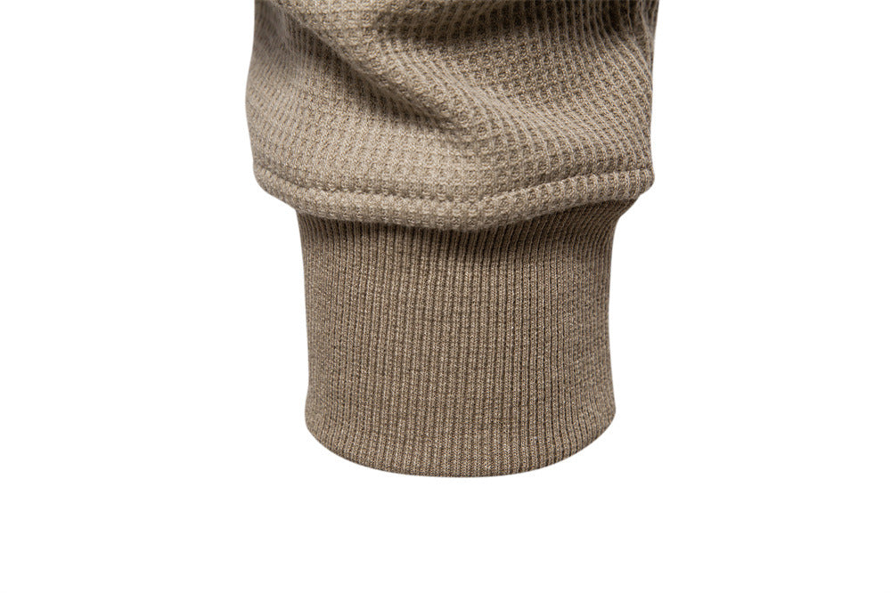 Men's Waffle Knit Henley Sweatshirt with Stand Collar