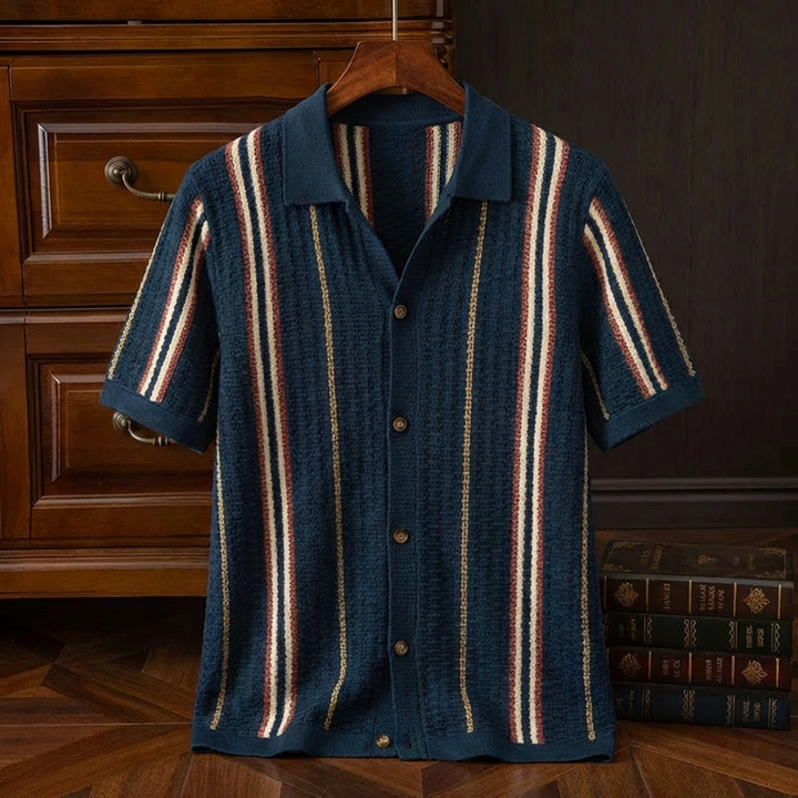 Men's Striped Cotton Knit Polo Shirt in Relaxed Fit