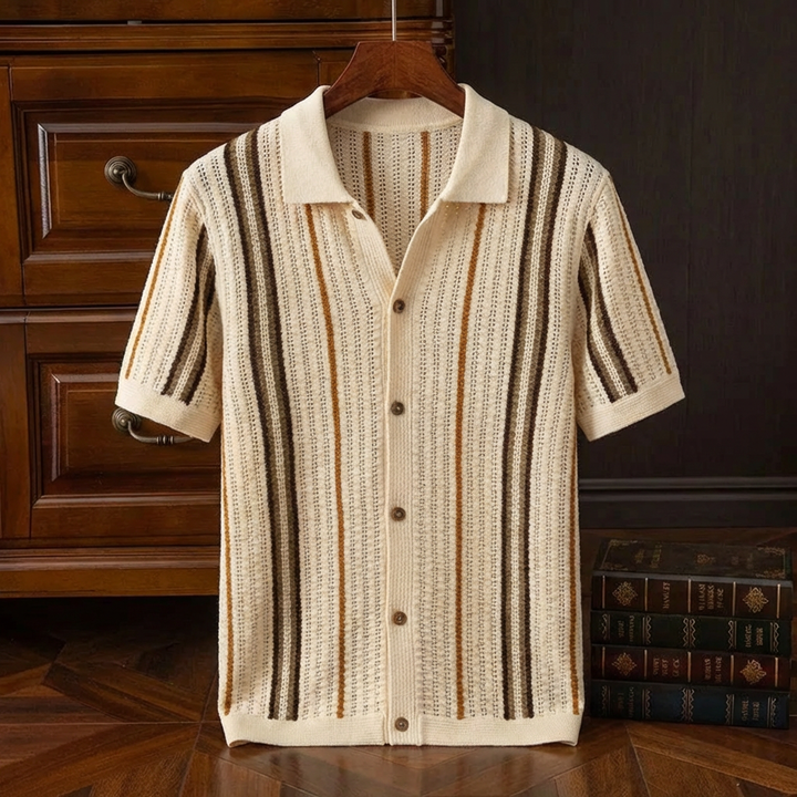 Men's Striped Cotton Knit Polo Shirt in Relaxed Fit