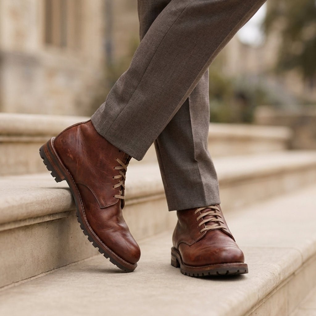 Men's Faux Leather Lace-Up Boots Classic Style