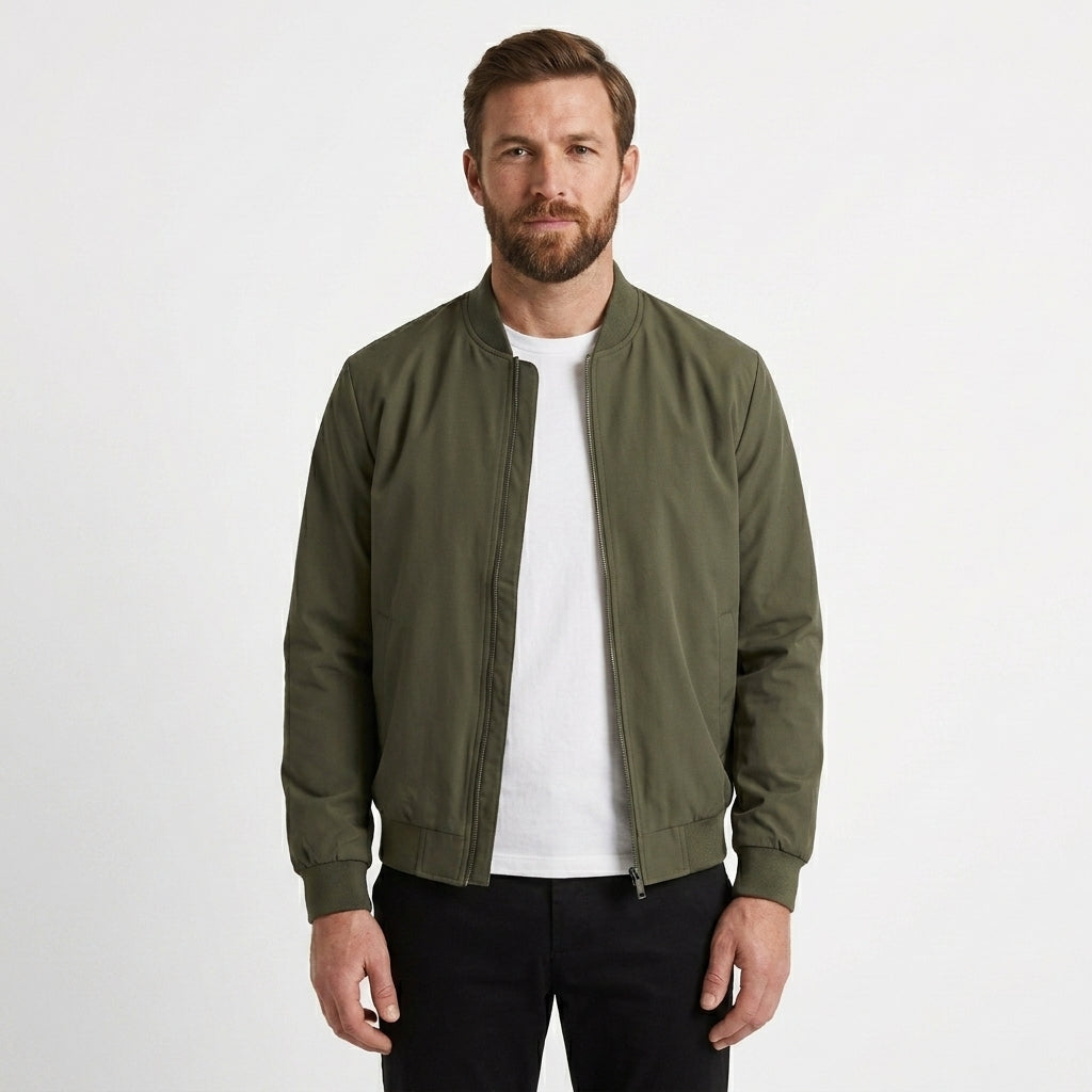 Men's Ribbed Bomber Jacket with Zip Front