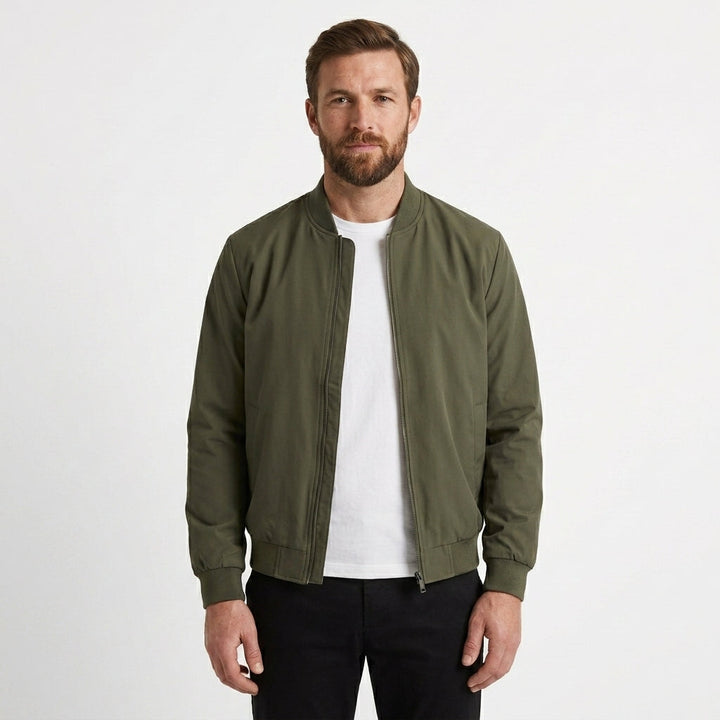 Men's Ribbed Bomber Jacket with Zip Front