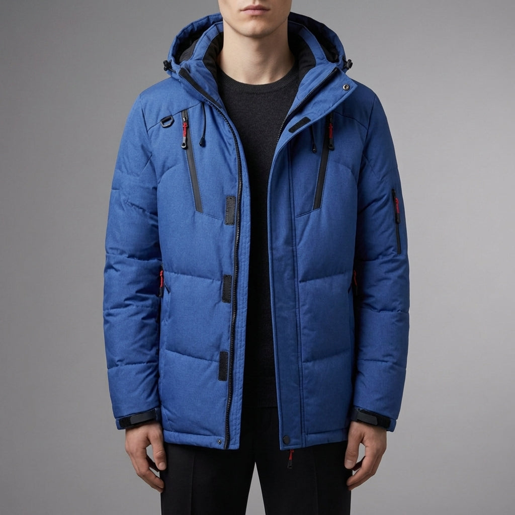 Men's Waterproof Insulated Hooded Parka with Zip Pockets