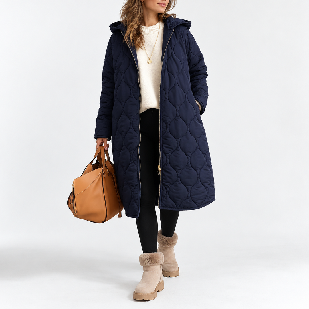 Women's Quilted Hooded Winter Coat with Full Zip