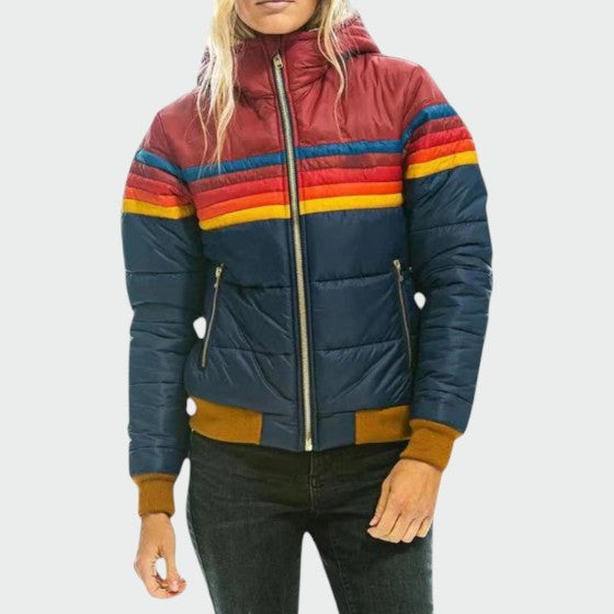 Women's Hooded Striped Puffer Jacket