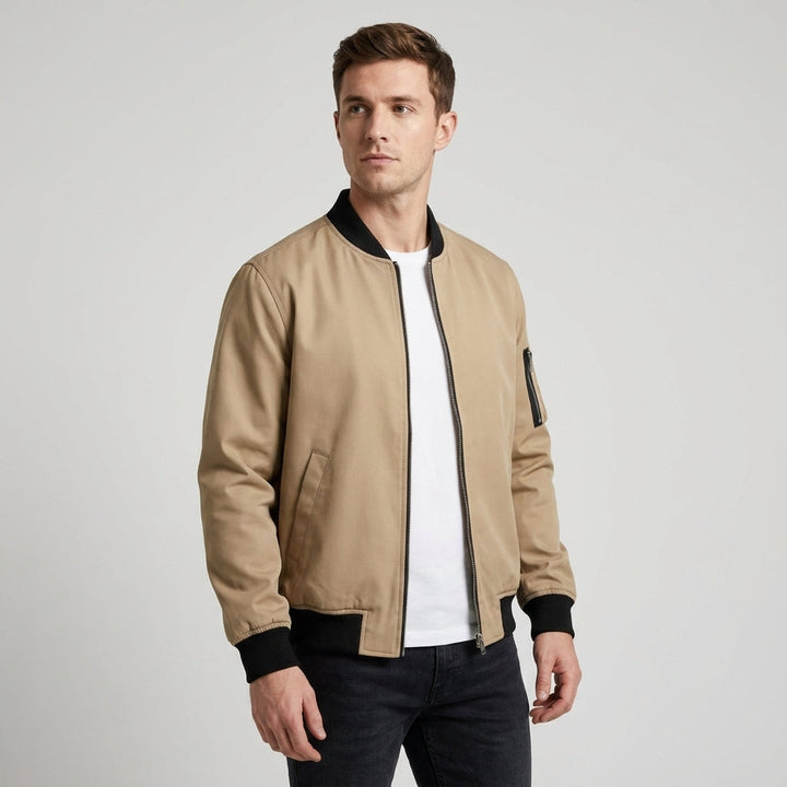 Men's Zip Up Bomber Jacket with Utility Pocket
