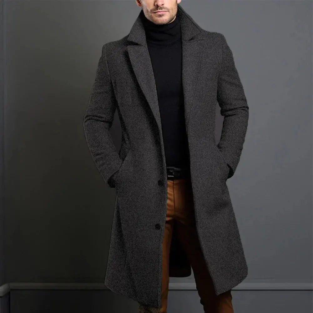 Men's Tailored Longline Trench Coat with Notch Lapel