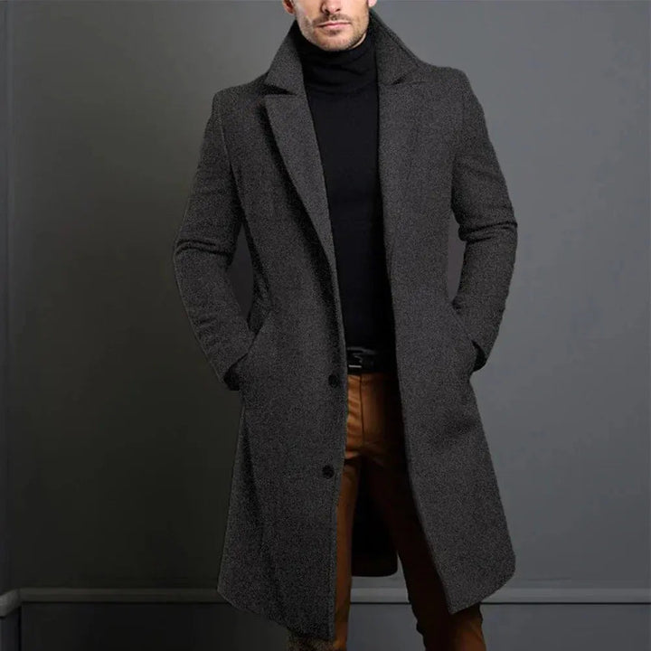 Men's Tailored Longline Trench Coat with Notch Lapel
