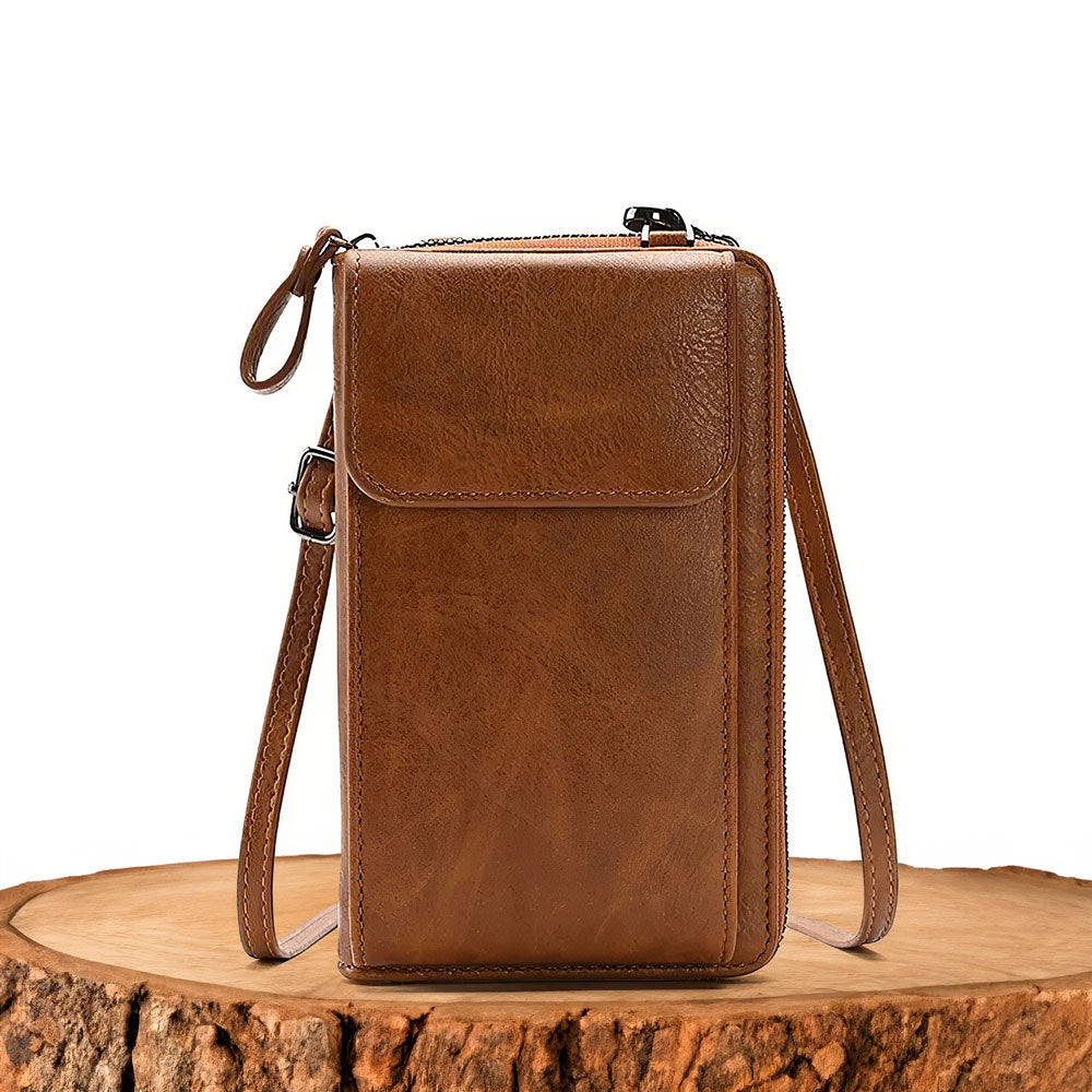 Women's Leather Crossbody Handbag with Wristlet Strap