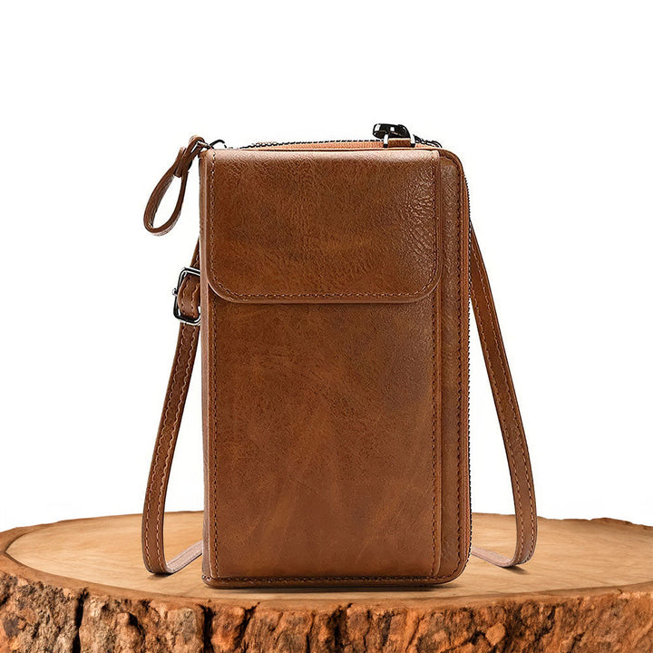 Women's Leather Crossbody Handbag with Wristlet Strap