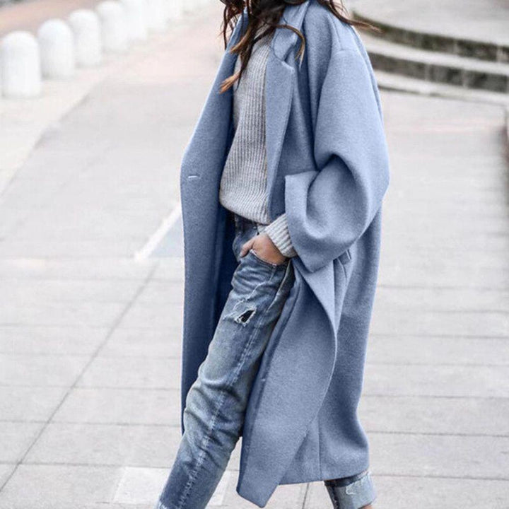 Women's Longline Winter Coat with Wide Lapels Relaxed Fit
