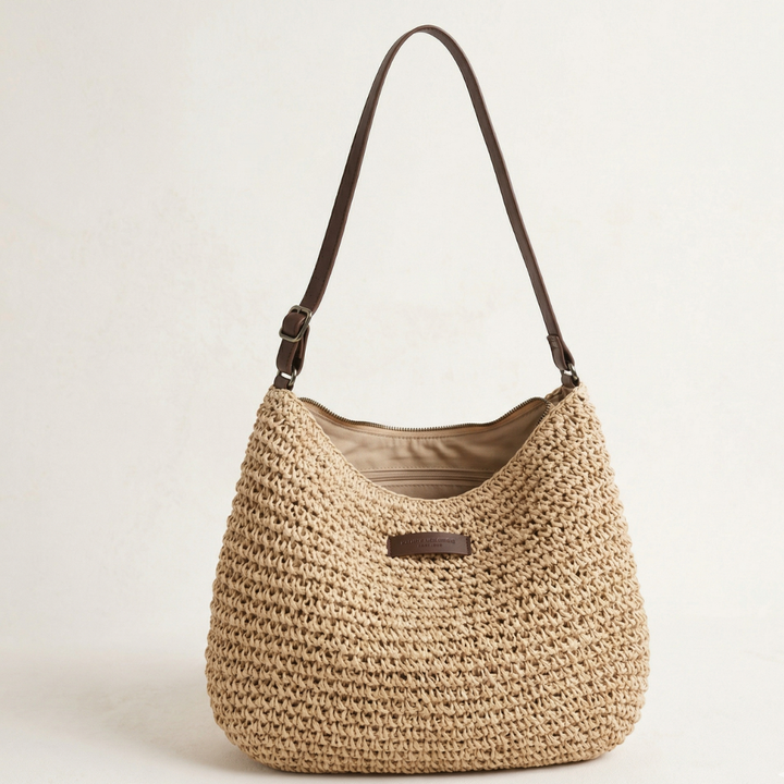 Women's Woven Straw Hobo Bag with Adjustable Strap