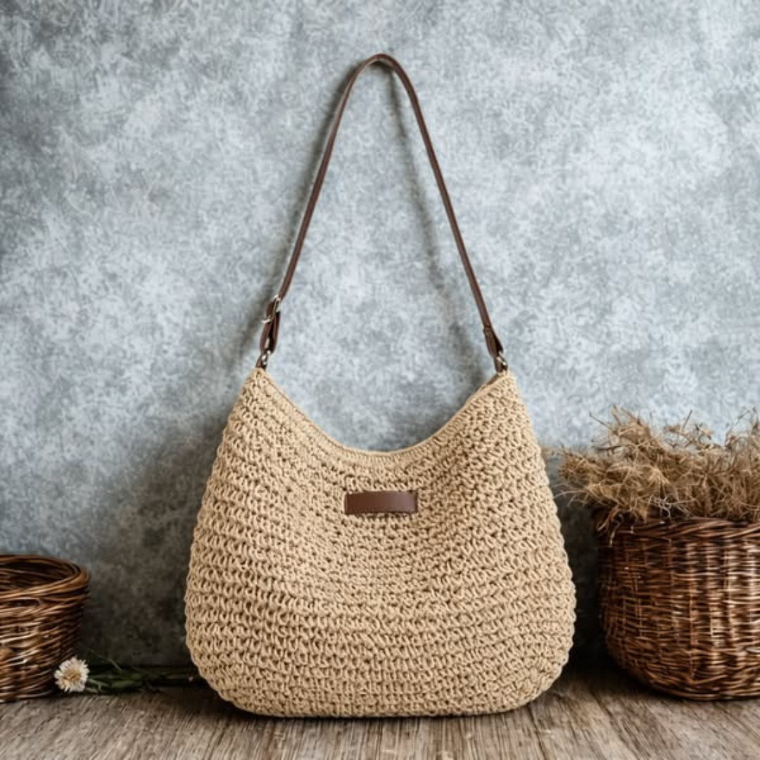 Women's Woven Straw Hobo Bag with Adjustable Strap