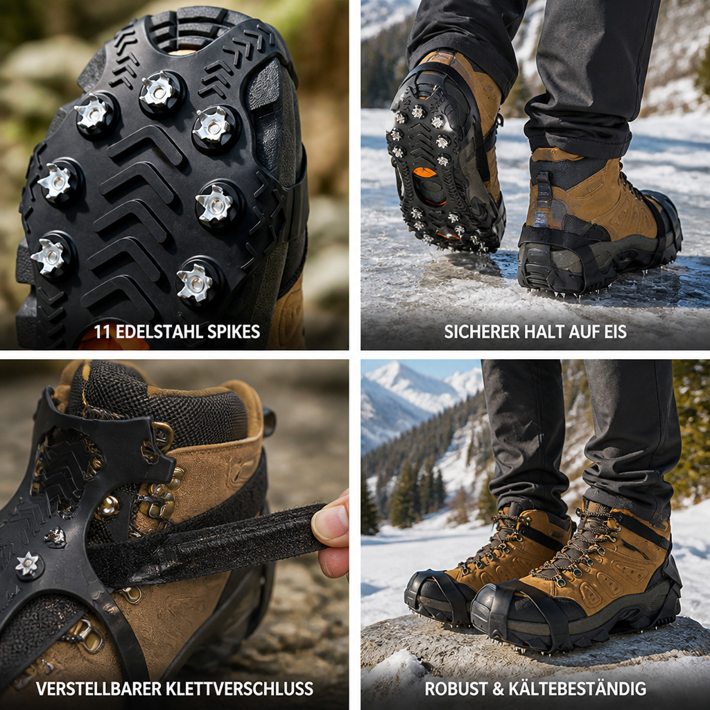 11-Spike Stainless Steel Ice Cleats with Velcro Strap