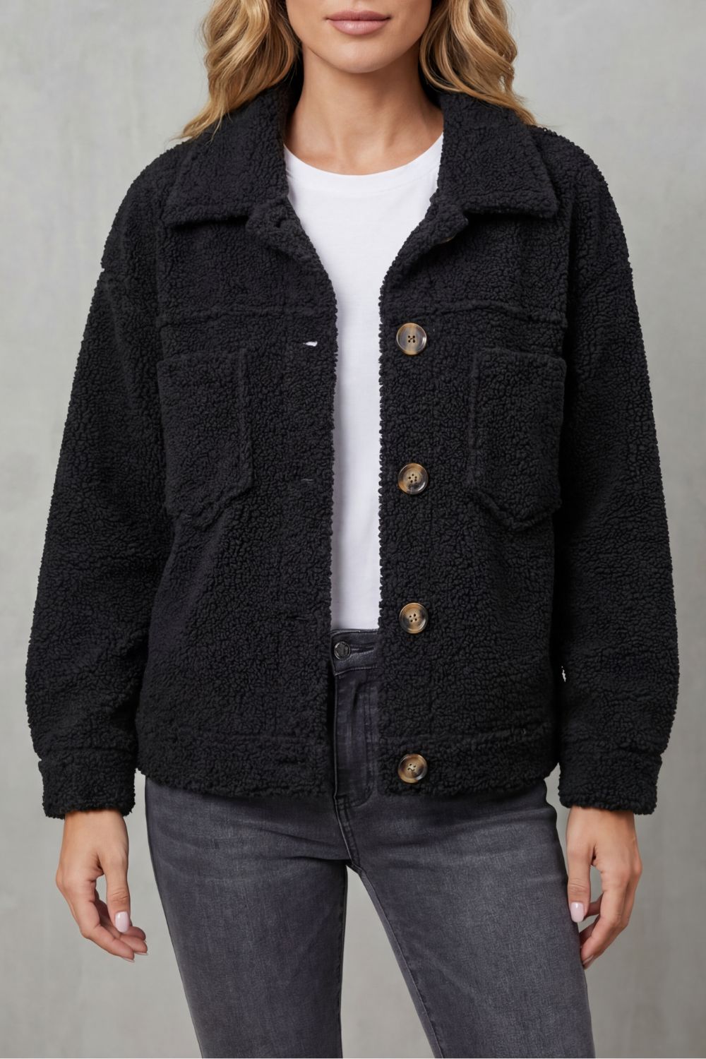 Veste en polaire texturée boutonnée avec poches avant pour femme