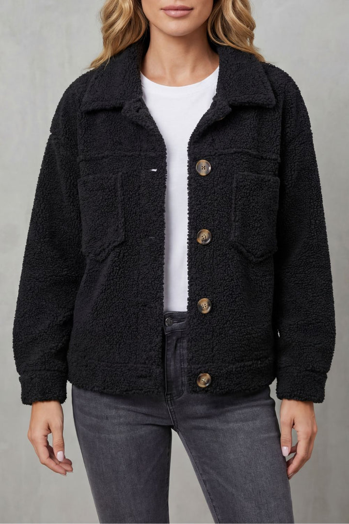 Veste en polaire texturée boutonnée avec poches avant pour femme