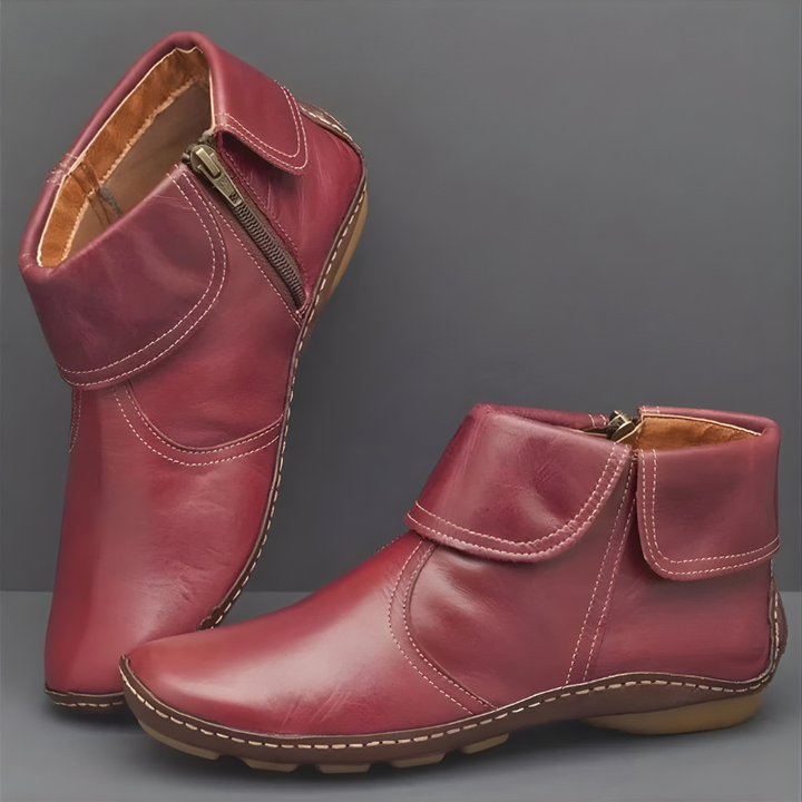 Women's Leather Ankle Boots with Side Zip Closure