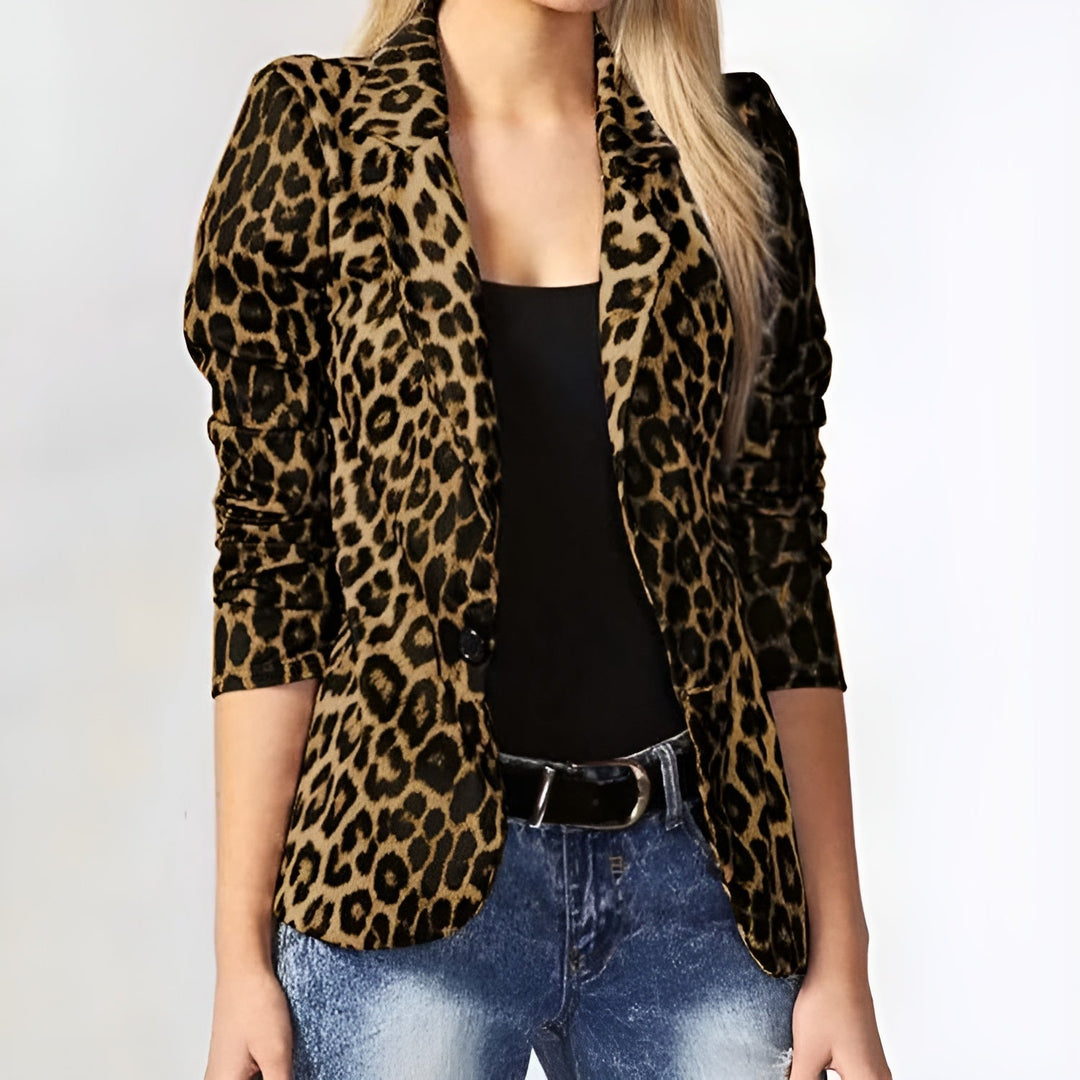 Women's Leopard Print Tailored Blazer with Single Button Front