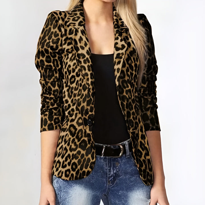 Women's Leopard Print Tailored Blazer with Single Button Front