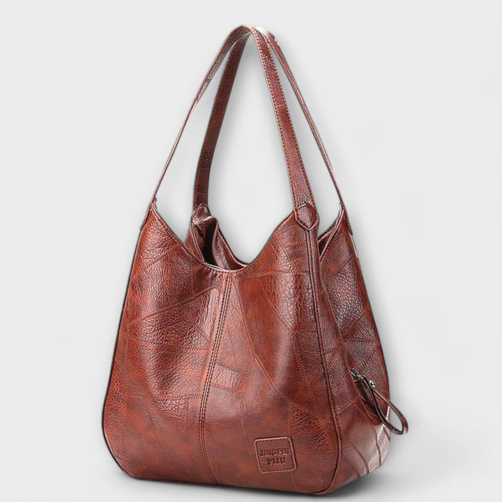 Women's Leather Hobo Shoulder Bag with Patchwork Design