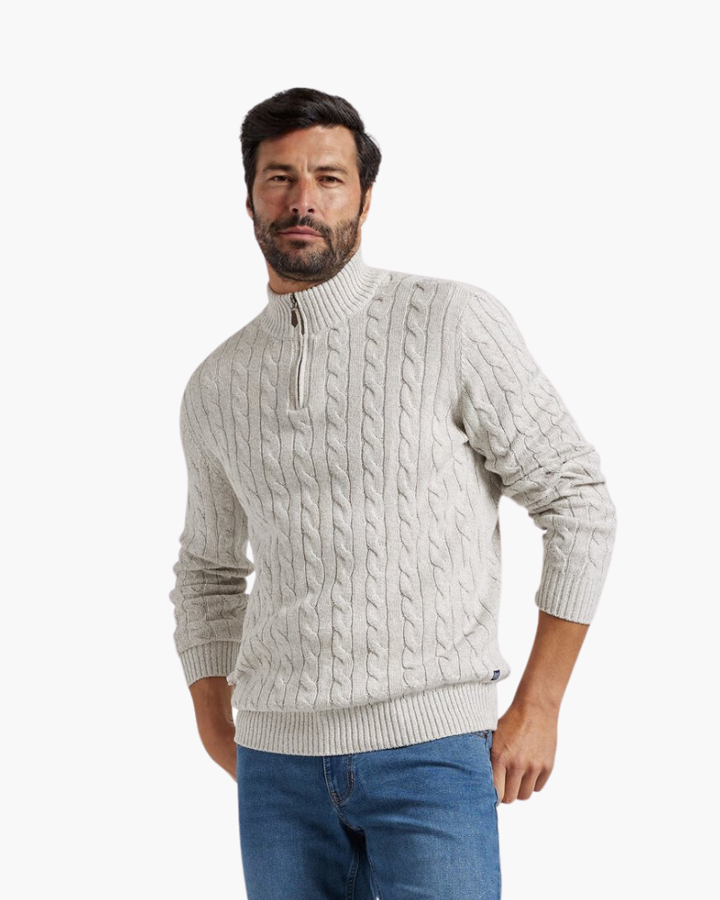 Men's Cotton Cable Knit Quarter Zip Jumper