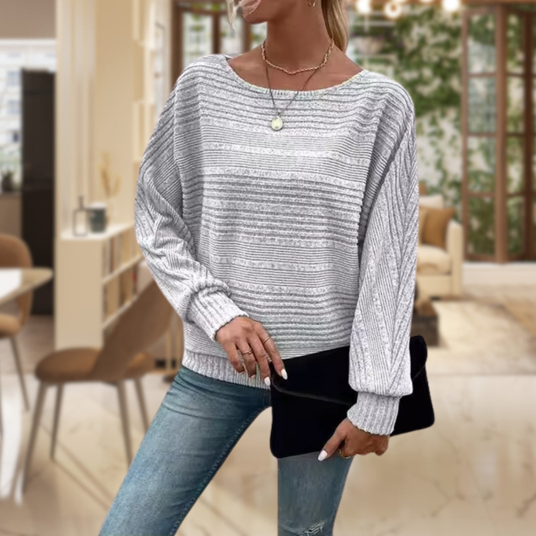 Women's Ribbed Batwing Sleeve Boat Neck Jumper