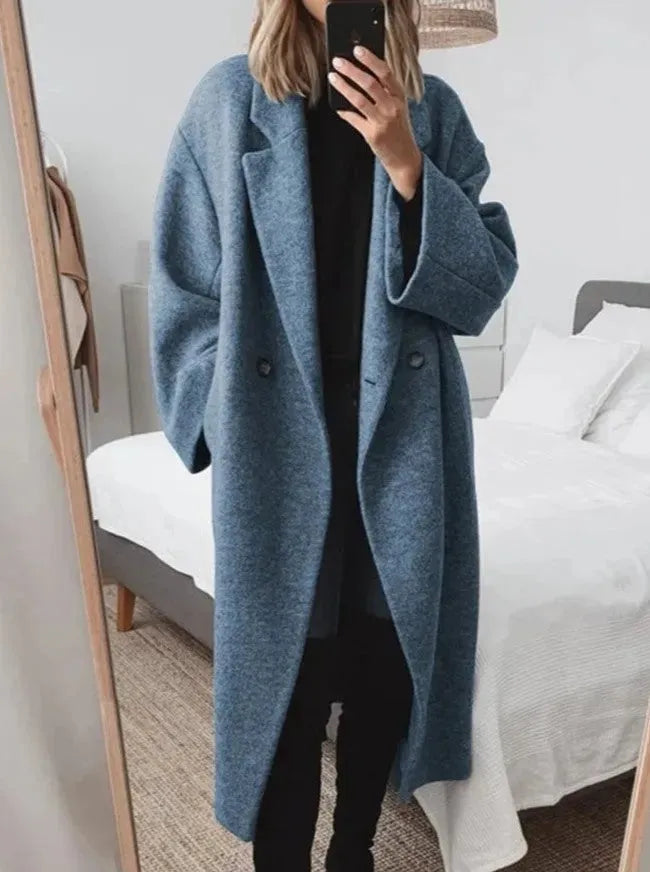 Women's Double-Breasted Longline Wool Coat