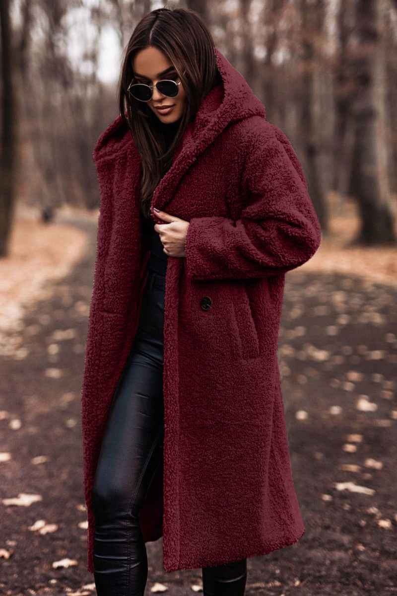 Women's Teddy Coat with Hood in Longline Fit